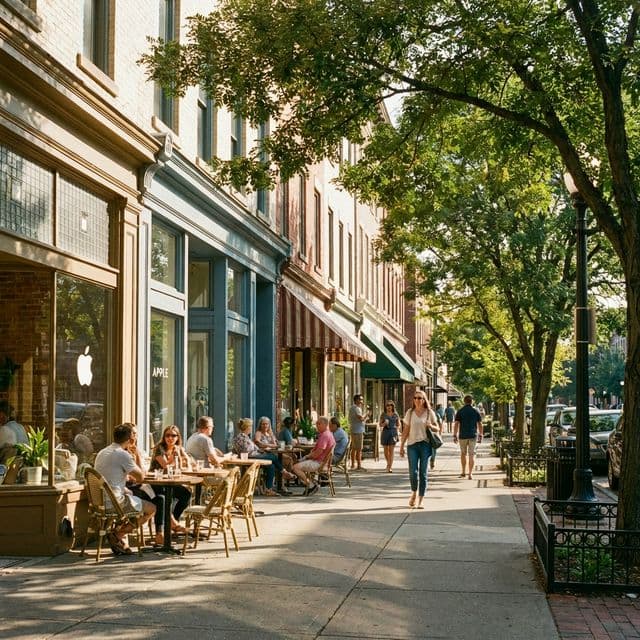 A charming neighborhood with local shops and cafes